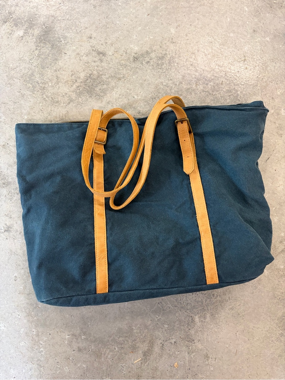 Hearth & Hand Navy Canvas Tote with Tan Leather Straps